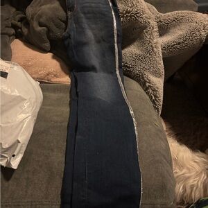 NY&C dark skinny jeans with silver sparkly line down the outside both legs